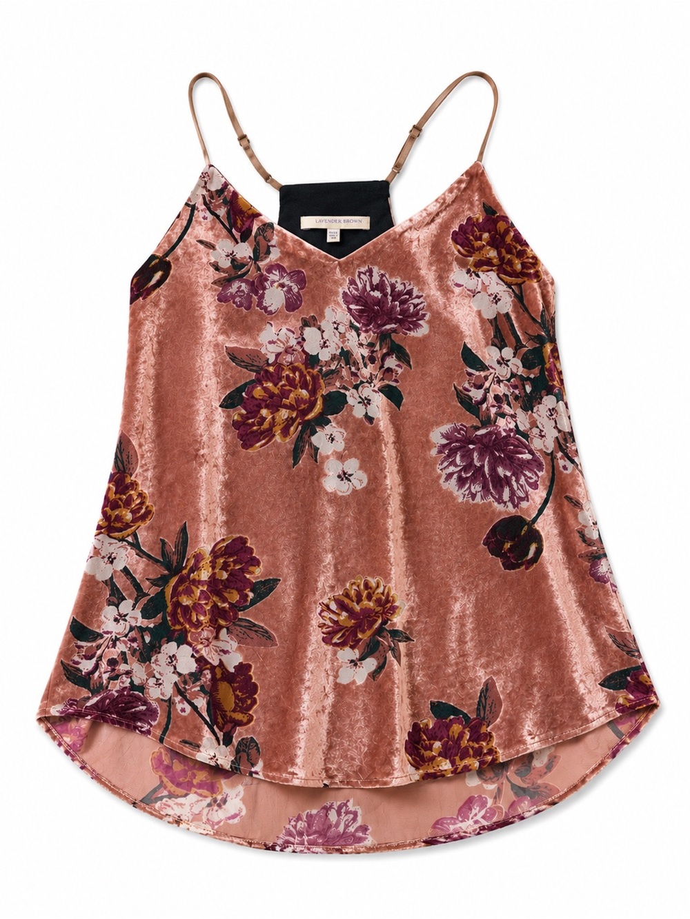 Lavender Brown Rose Mauve Velvet Floral Cami